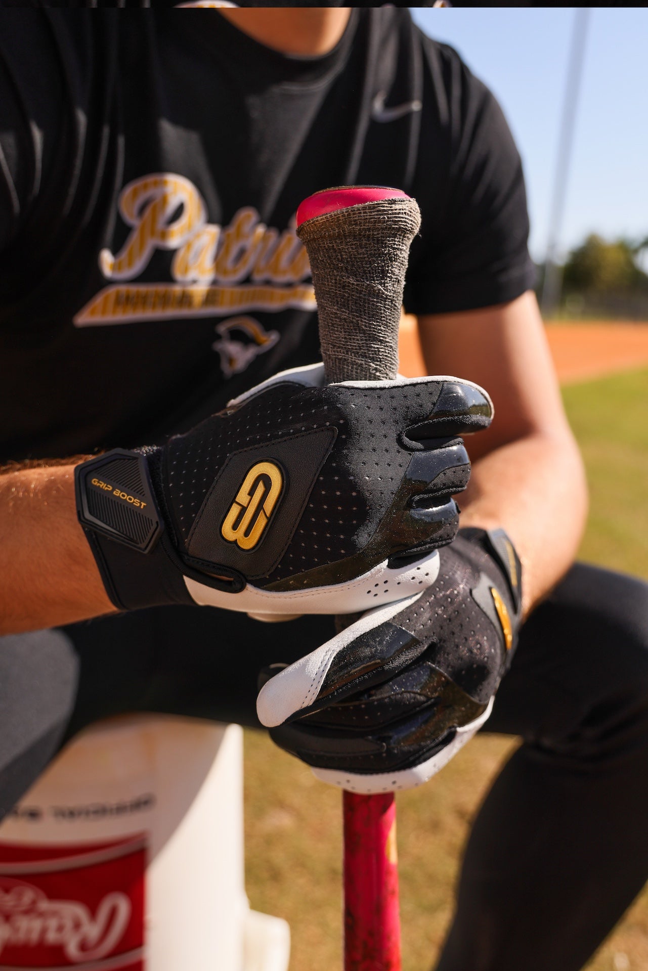 Grip Boost Batting Gloves Grip Boost Black Loaded Baseball Batting Gloves with Boost Plus Leather