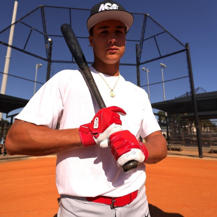 Grip Boost Batting Gloves Grip Boost Red Loaded Baseball Batting Gloves with Boost Plus Leather