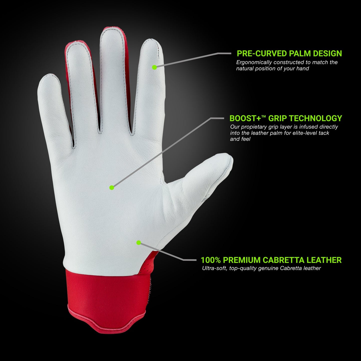 Grip Boost Batting Gloves Grip Boost Red Loaded Baseball Batting Gloves with Boost Plus Leather