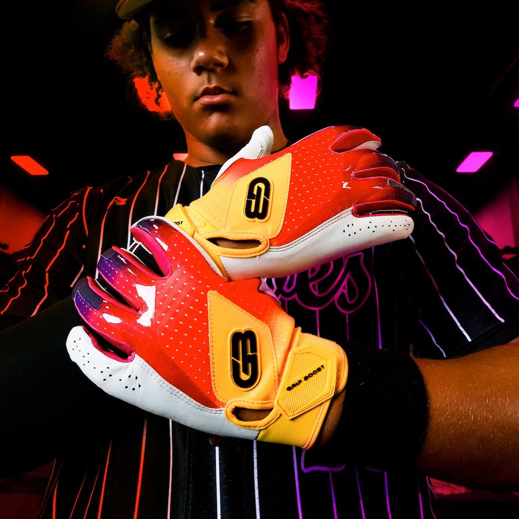 Grip Boost Batting Gloves Grip Boost Sunset Loaded Baseball Batting Gloves with Boost Plus Leather