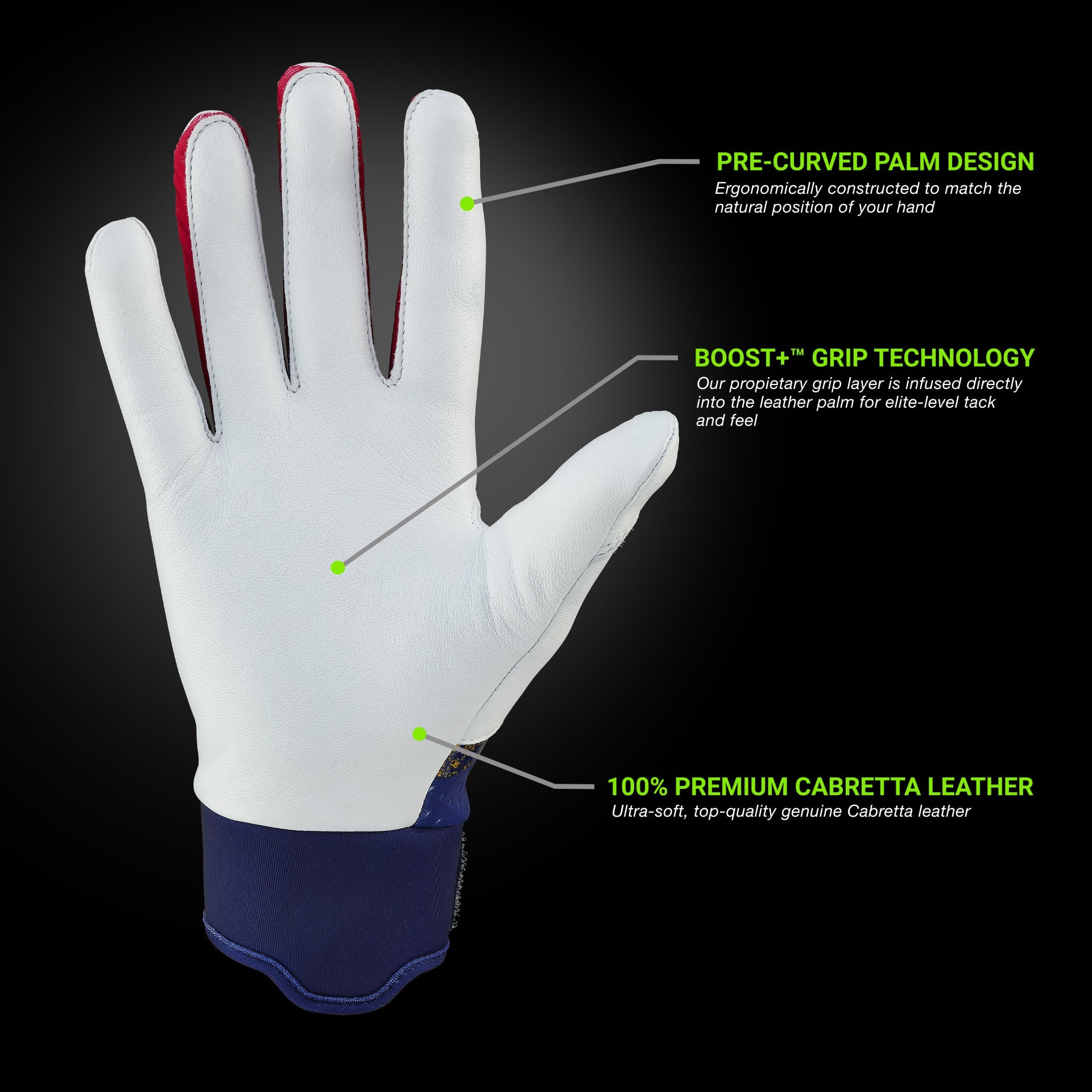 Grip Boost Batting Gloves Grip Boost USA Loaded Baseball Batting Gloves with Boost Plus Leather