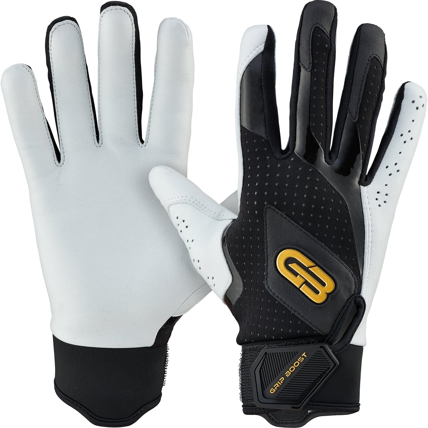 Grip Boost Batting Gloves Small Grip Boost Loaded Baseball Batting Gloves with Boost Plus Leather - Black