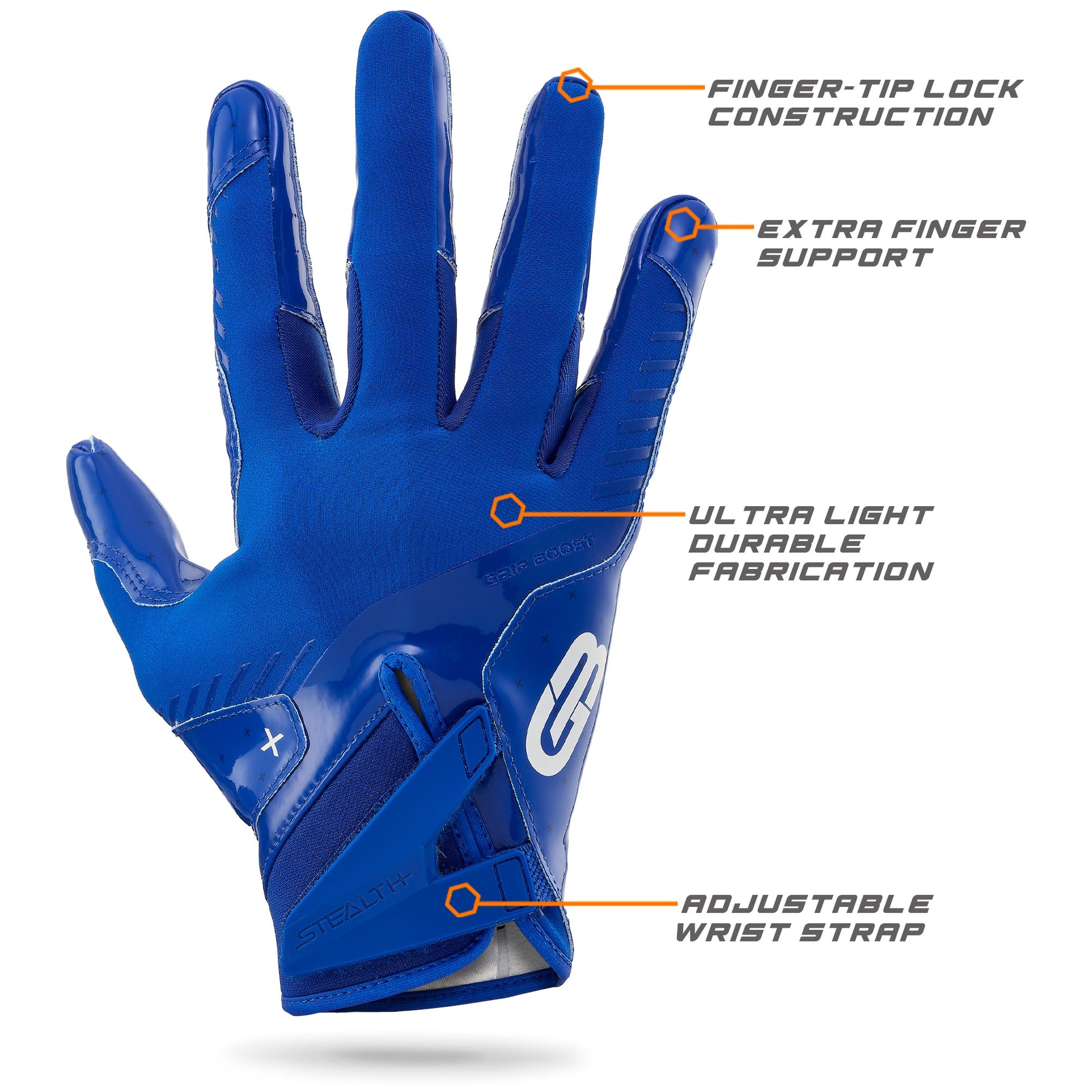 Grip Boost Football Receiving Gloves Grip Boost Solid Blue Stealth 6.0 Boost Plus Youth Football Gloves