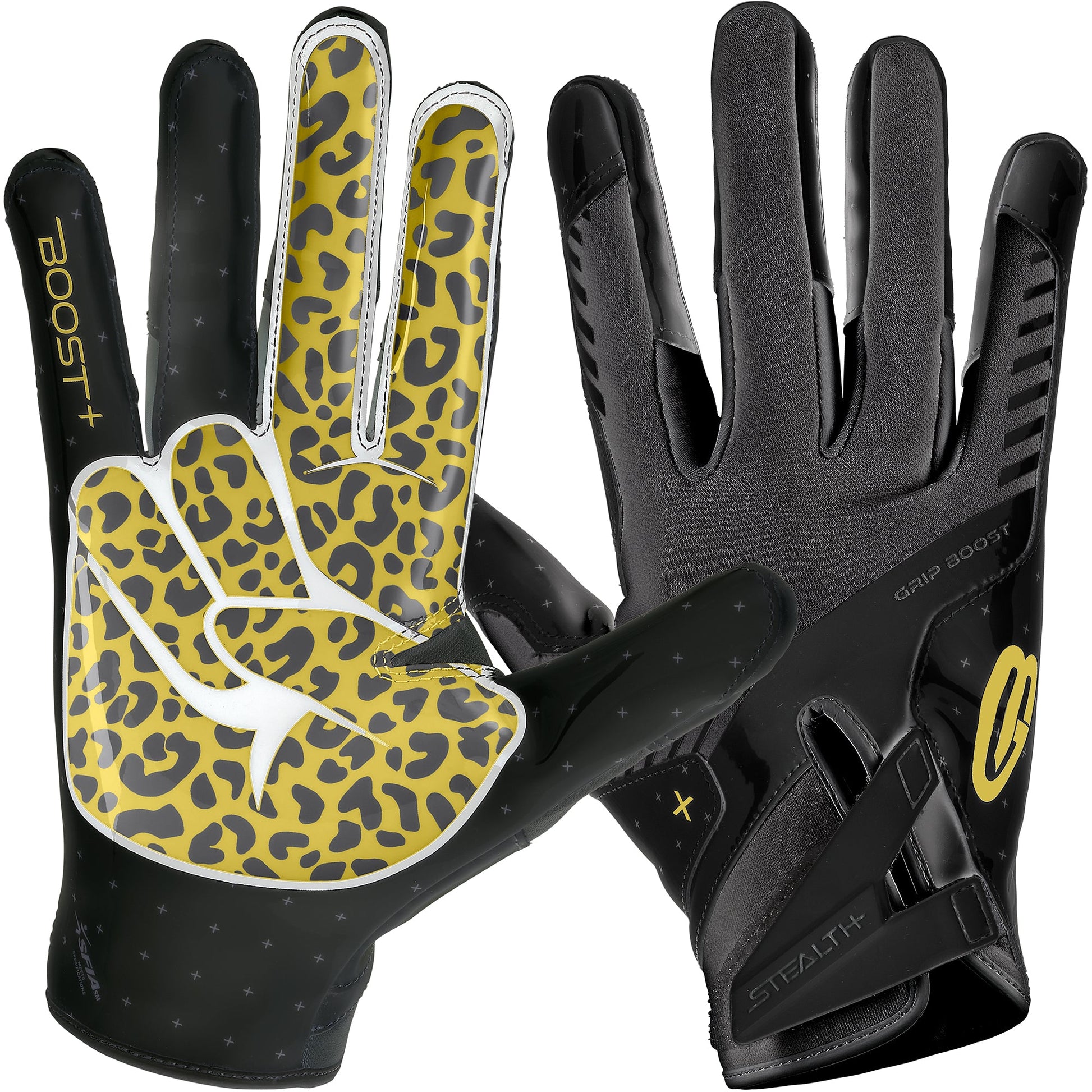 Grip Boost Football Receiving Gloves Small / Black/Gold Grip Boost Peace Stealth 6 Boost Plus Football Gloves - Black/Gold