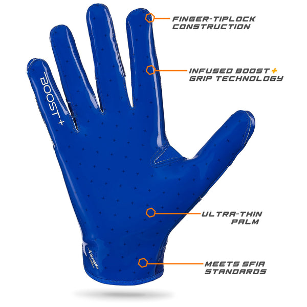 Grip Boost Solid Blue Stealth 6.0 Boost Plus Youth Football Gloves