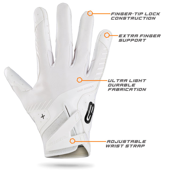 Grip Boost Solid White Stealth 6.0 Boost Plus Youth Football Gloves