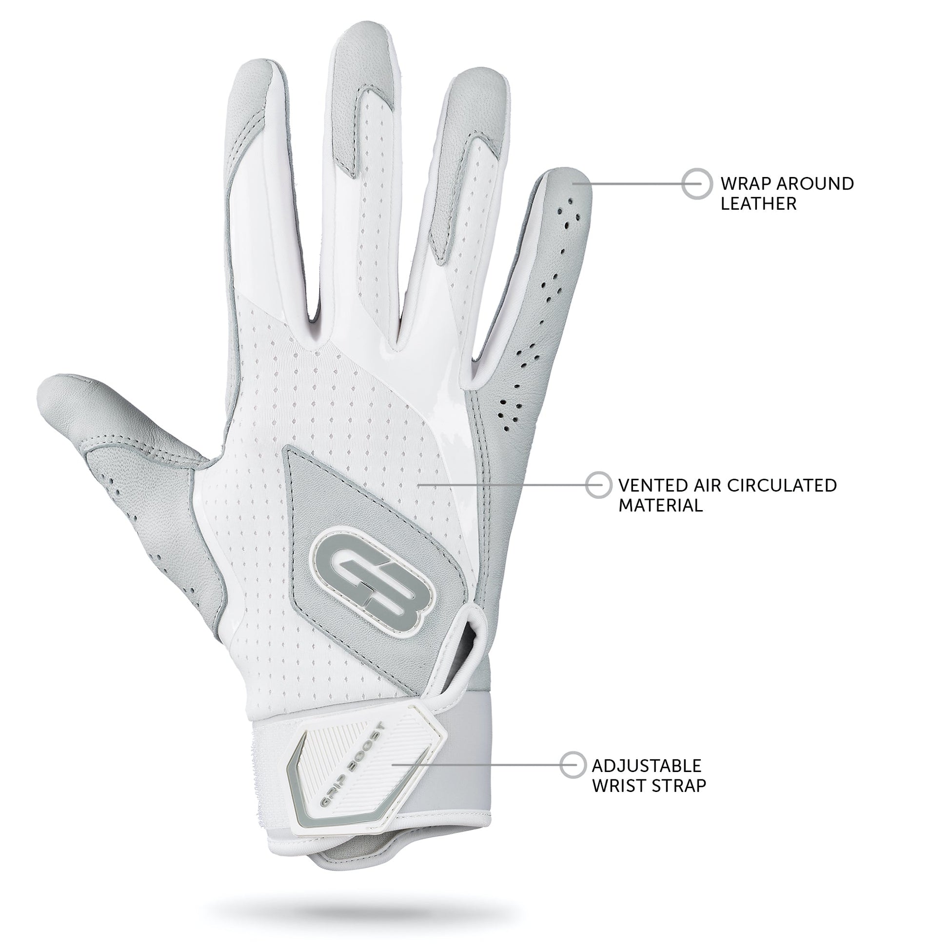 Grip Boost Batting Gloves Grip Boost Loaded White Baseball Batting Gloves with Boost Plus Leather - Youth Sizes