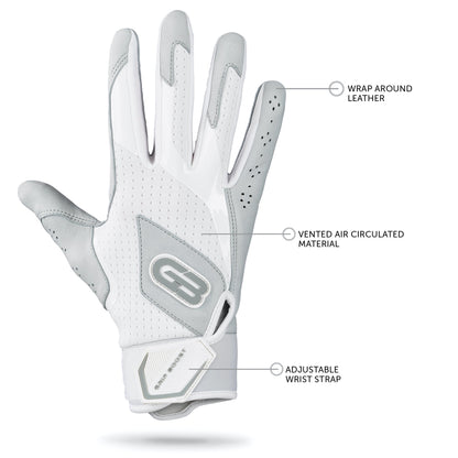 Grip Boost Batting Gloves Grip Boost Loaded White Baseball Batting Gloves with Boost Plus Leather - Youth Sizes