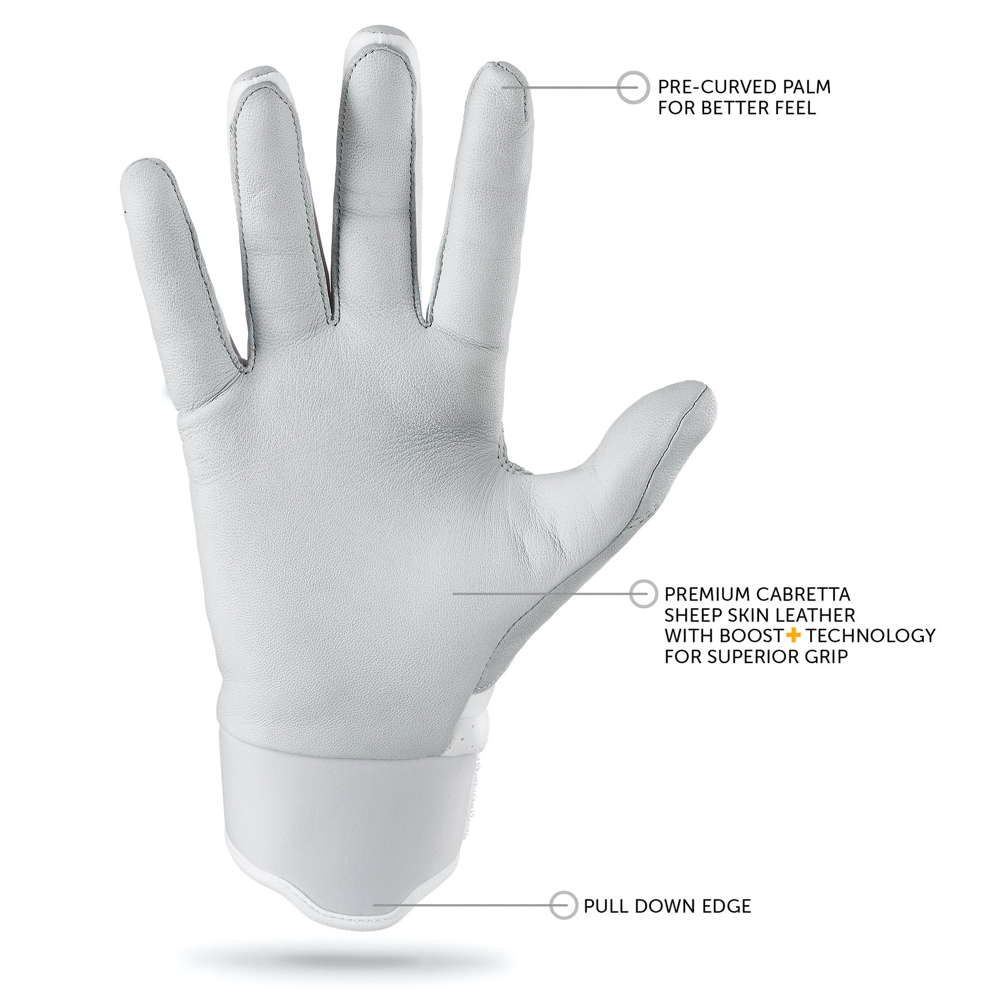 Grip Boost Batting Gloves Grip Boost Loaded White Baseball Batting Gloves with Boost Plus Leather - Youth Sizes