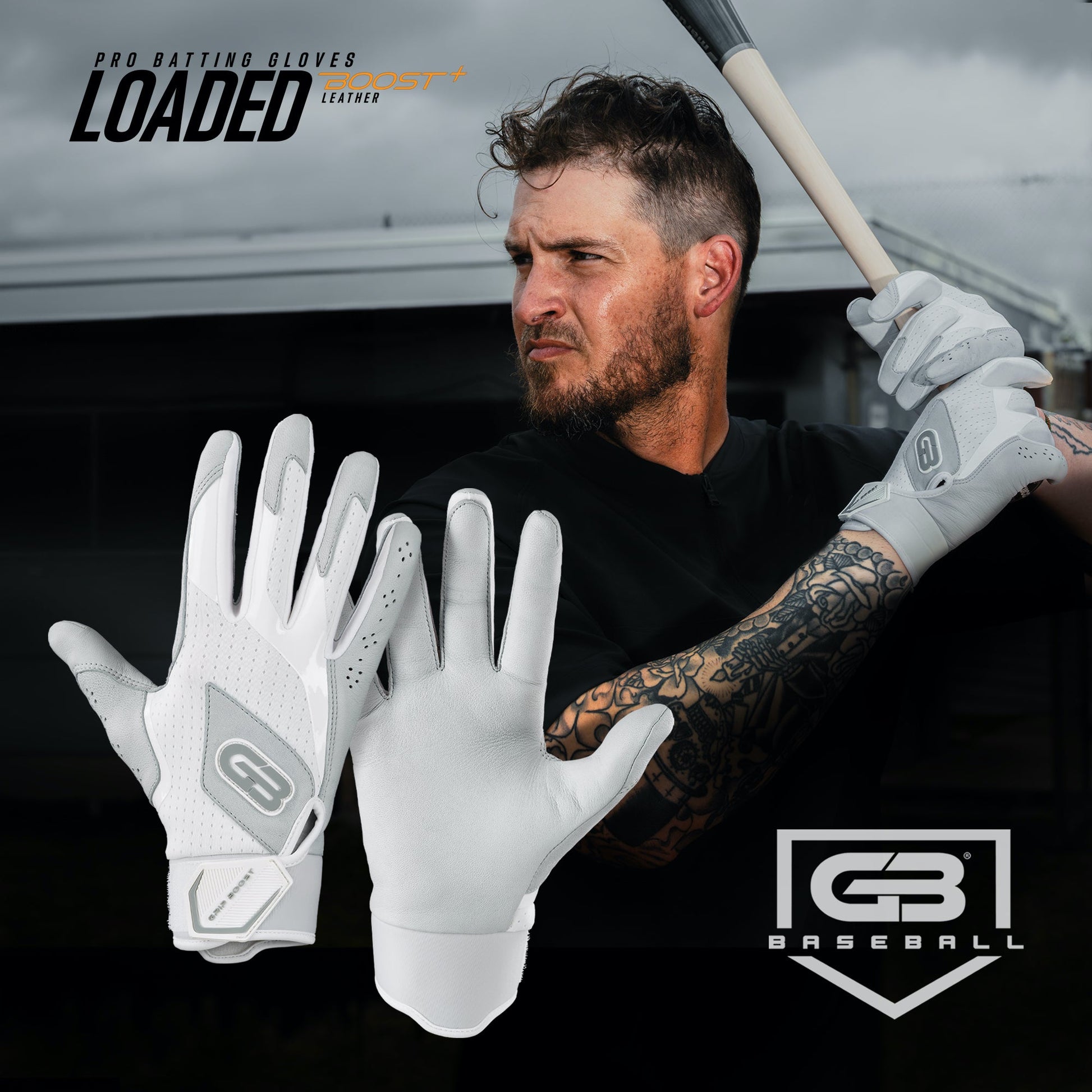 Grip Boost Batting Gloves Grip Boost Loaded White Baseball Batting Gloves with Boost Plus Leather - Youth Sizes