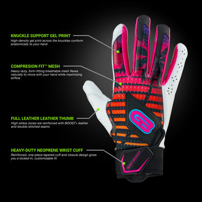Grip Boost Batting Gloves Grip Boost Miami Nights Loaded Baseball Batting Gloves with Boost Plus Leather