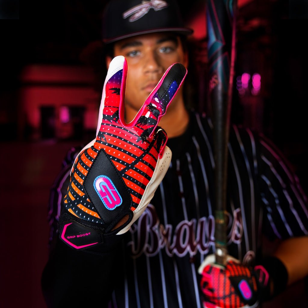 Grip Boost Batting Gloves Grip Boost Miami Nights Loaded Baseball Batting Gloves with Boost Plus Leather