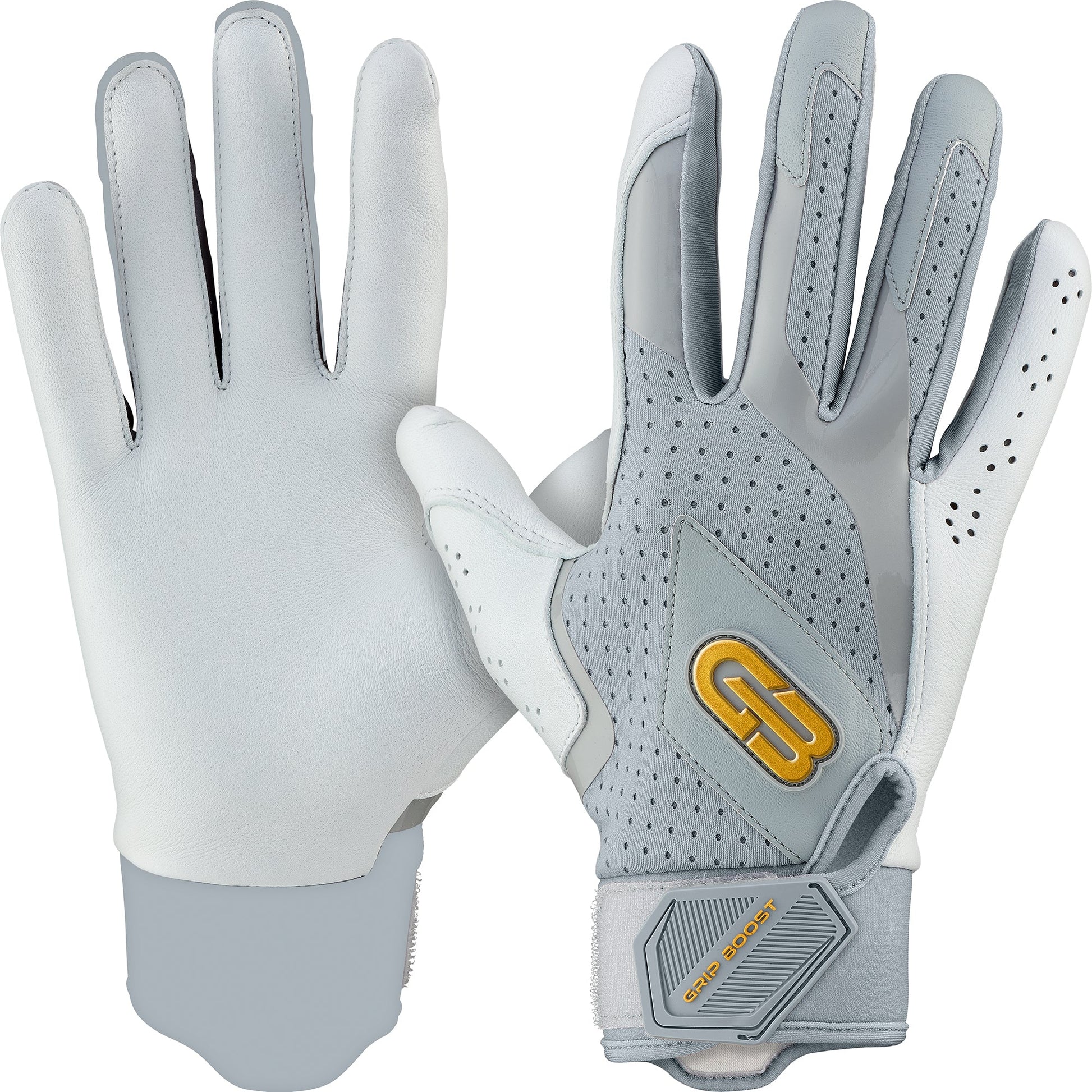 Grip Boost Gray Loaded Baseball Batting Gloves with Boost Plus Leather, Large