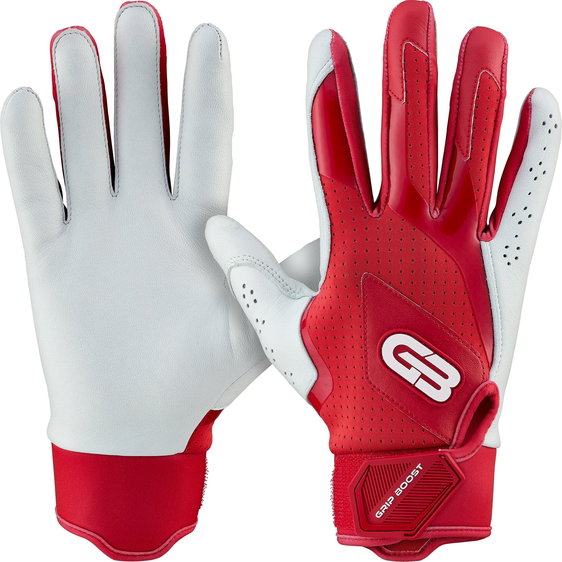 Grip Boost Batting Gloves Small Grip Boost Loaded Baseball Batting Gloves with Boost Plus Leather - Red