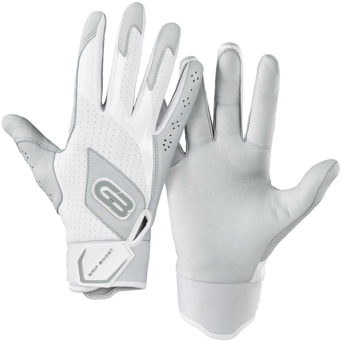 Grip Boost Batting Gloves Small / White Grip Boost Loaded White Baseball Batting Gloves with Boost Plus Leather - Adult Sizes