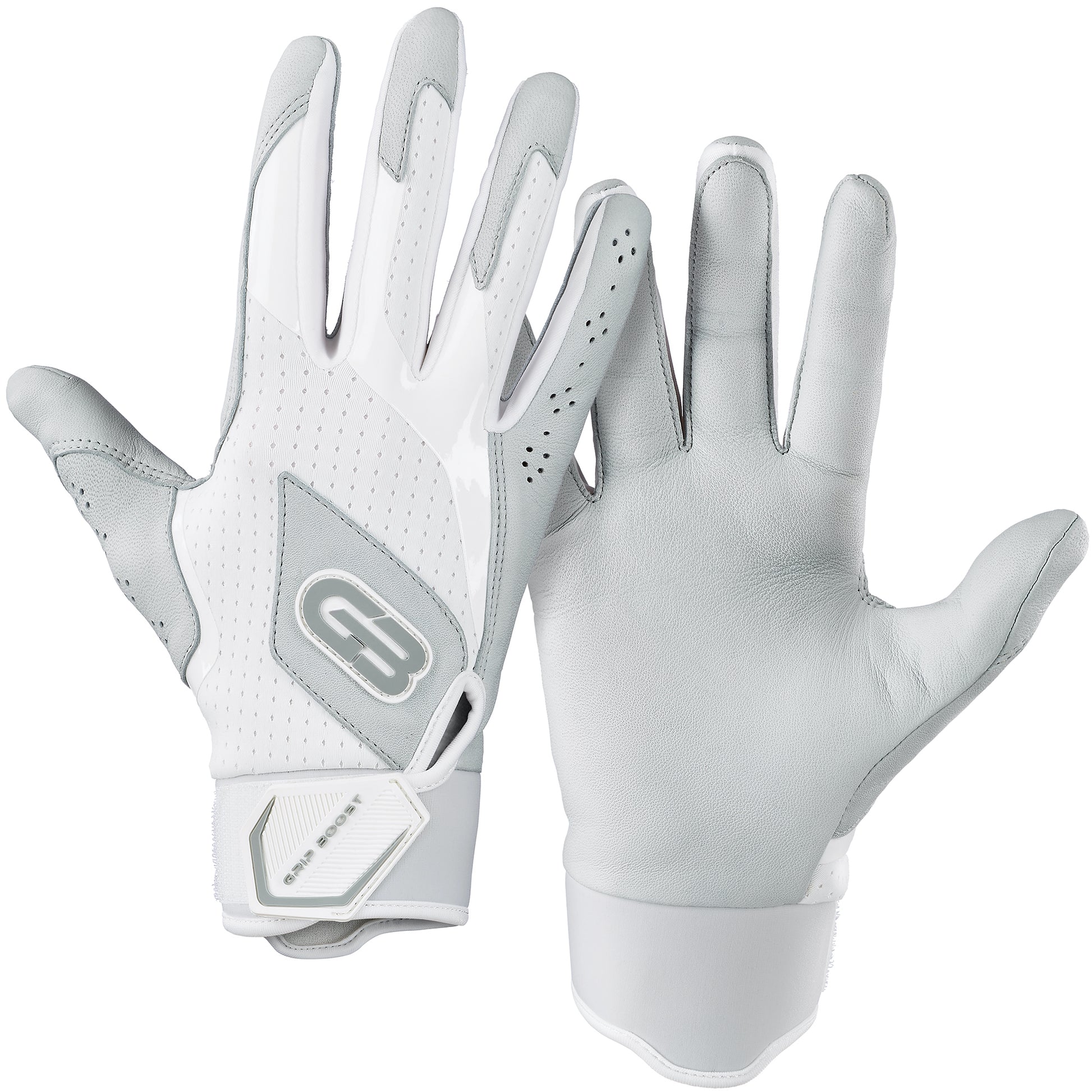 Grip Boost Batting Gloves Small / White Grip Boost Loaded White Baseball Batting Gloves with Boost Plus Leather - Adult Sizes