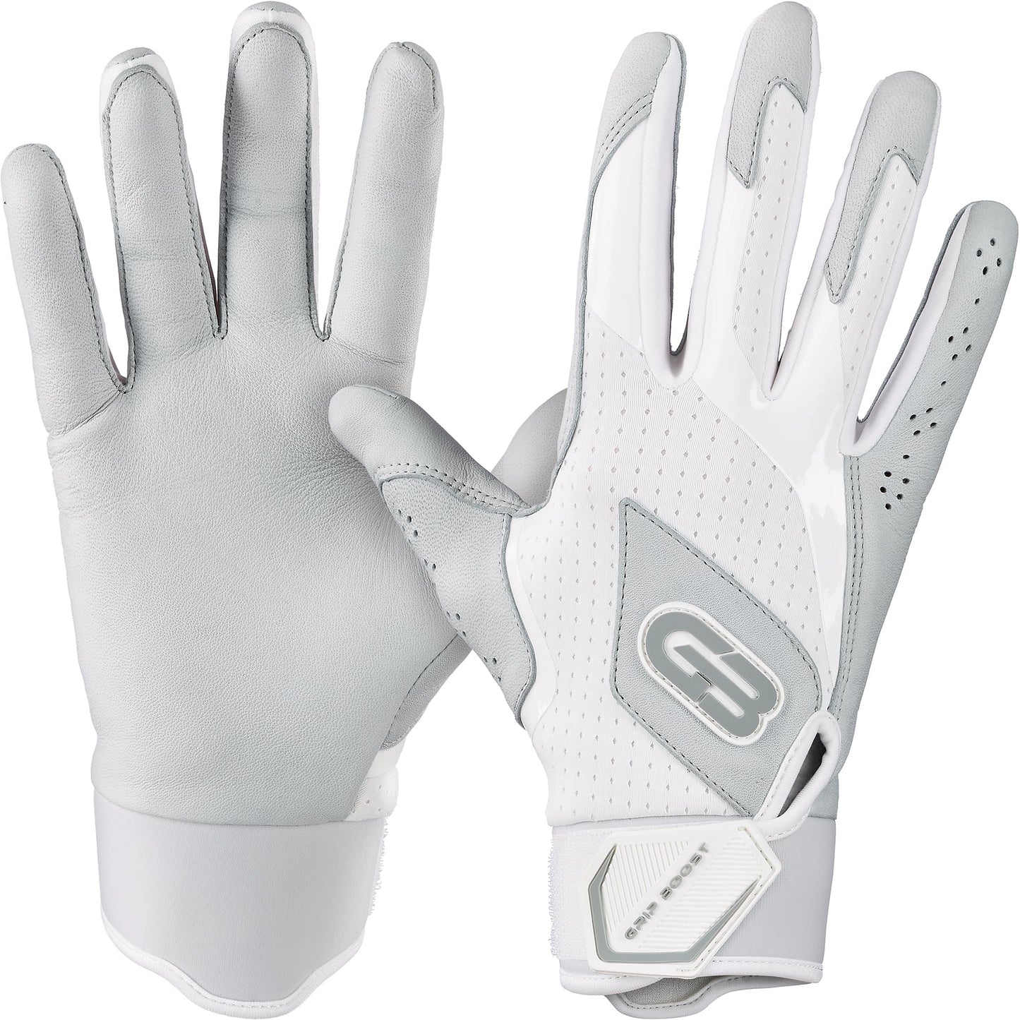 Grip Boost Batting Gloves Small / White Grip Boost White Loaded Baseball Batting Gloves with Boost Plus Leather
