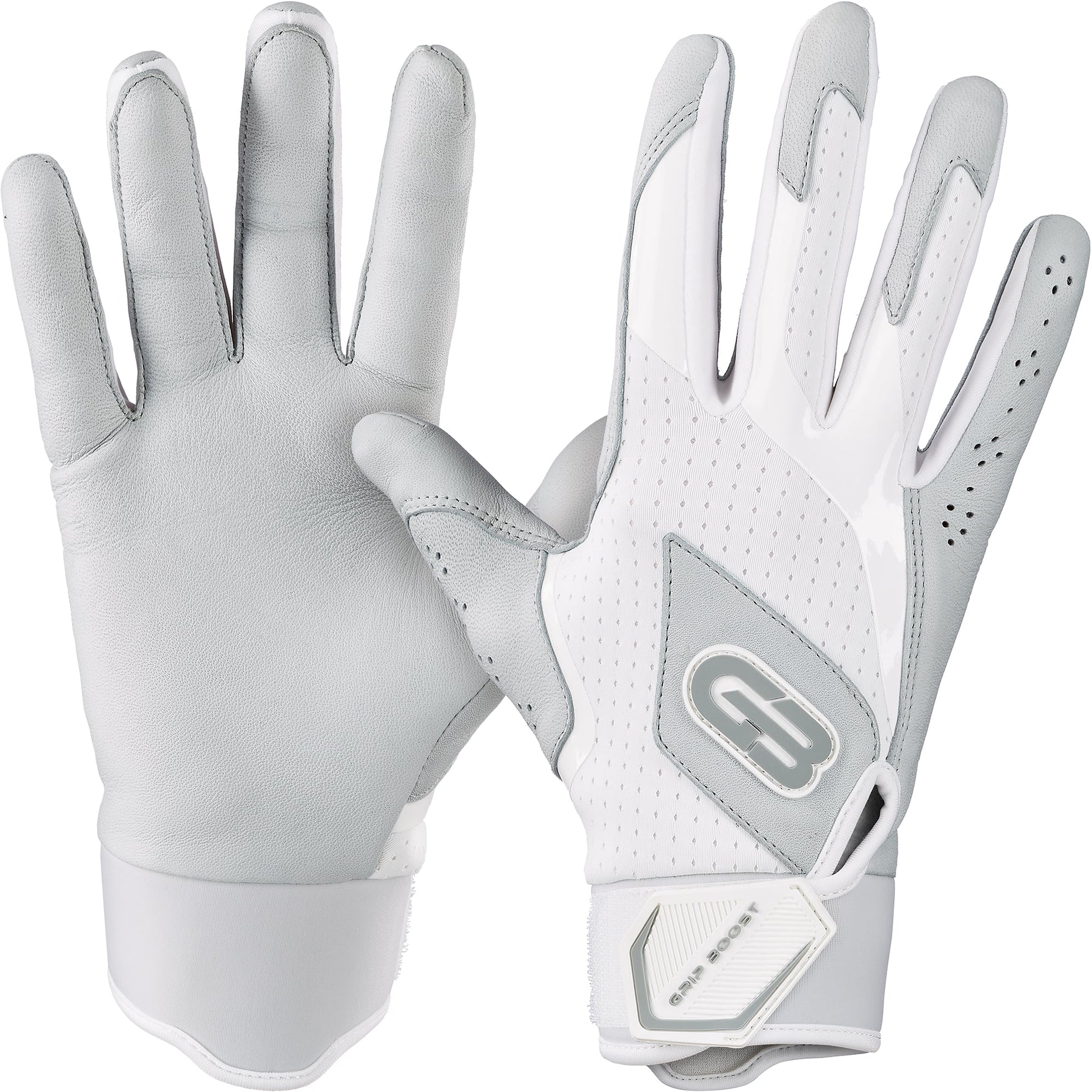 Grip Boost Batting Gloves Small / White Grip Boost White Loaded Baseball Batting Gloves with Boost Plus Leather