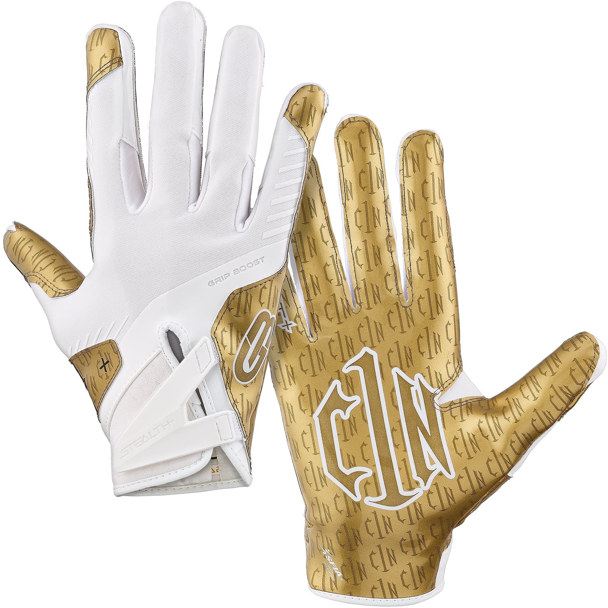 White & Gold Youth Football Gloves Wide Receiver Gloves Grip Boost