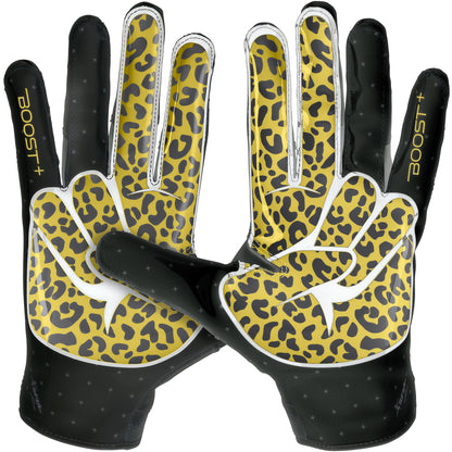 Grip Boost Football Receiving Gloves Grip Boost Peace Stealth 6 Boost Plus Football Gloves - Black/Gold