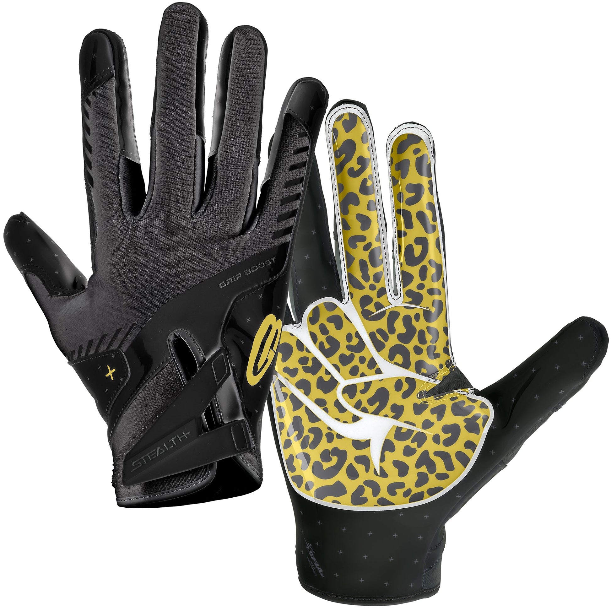 Grip Boost Football Receiving Gloves Grip Boost Peace Stealth 6 Boost Plus Football Gloves - Black/Gold