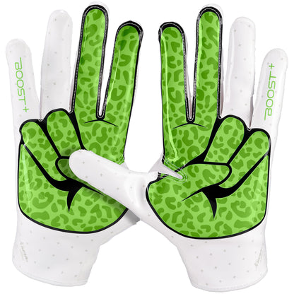 Grip Boost Football Receiving Gloves Grip Boost Peace Stealth 6 Boost Plus Football Gloves - White/Lime