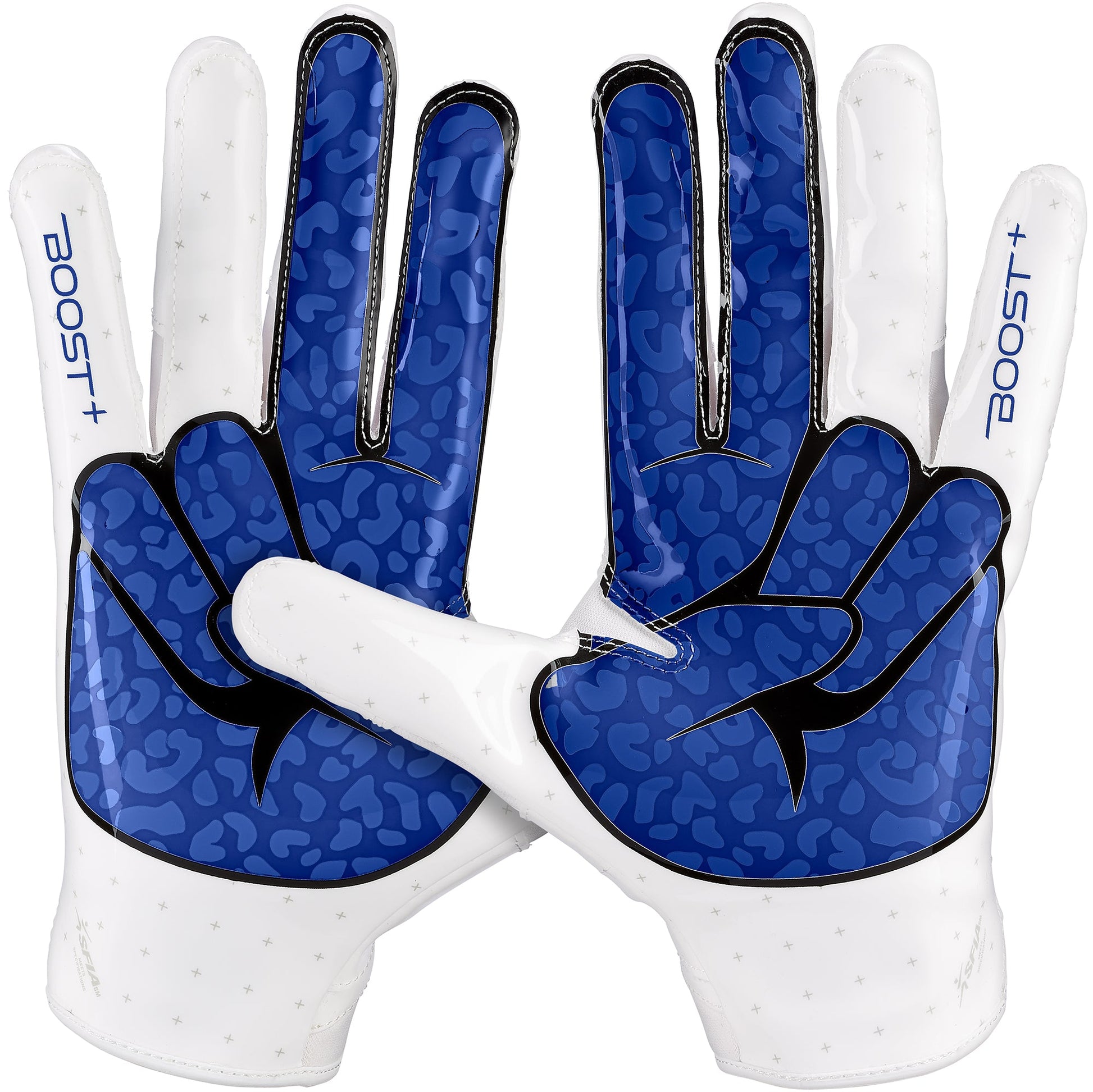 Grip Boost Football Receiving Gloves Grip Boost Peace Stealth 6 Boost Plus Football Gloves - White/Royal Blue
