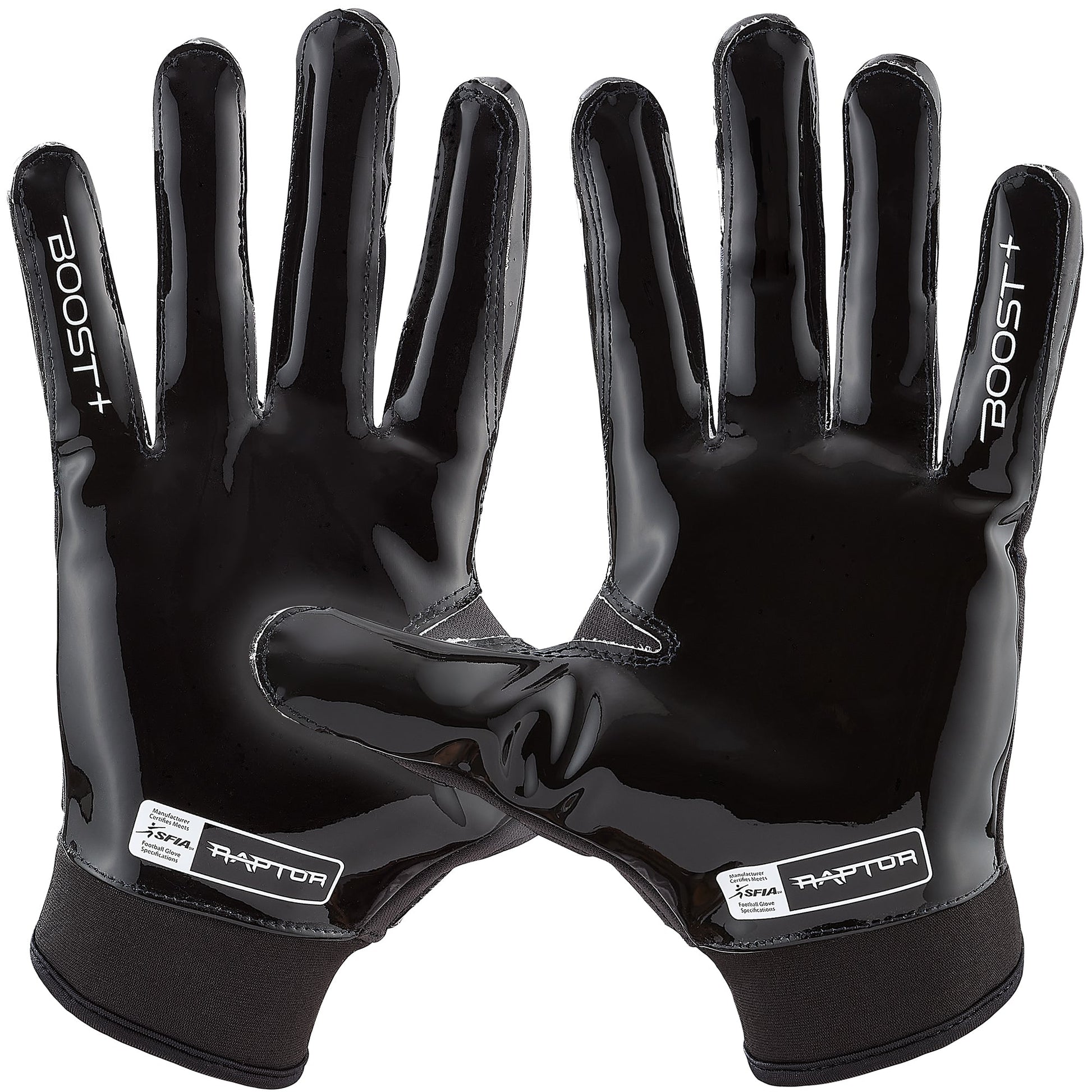 Grip Boost Football Receiving Gloves Grip Boost Raptor 2.0 Black Padded Men's Football Gloves with Boost Plus Grip Technology