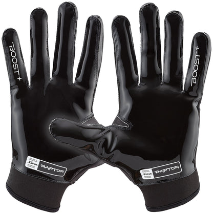 Grip Boost Football Receiving Gloves Grip Boost Raptor 2.0 Black Padded Men's Football Gloves with Boost Plus Grip Technology