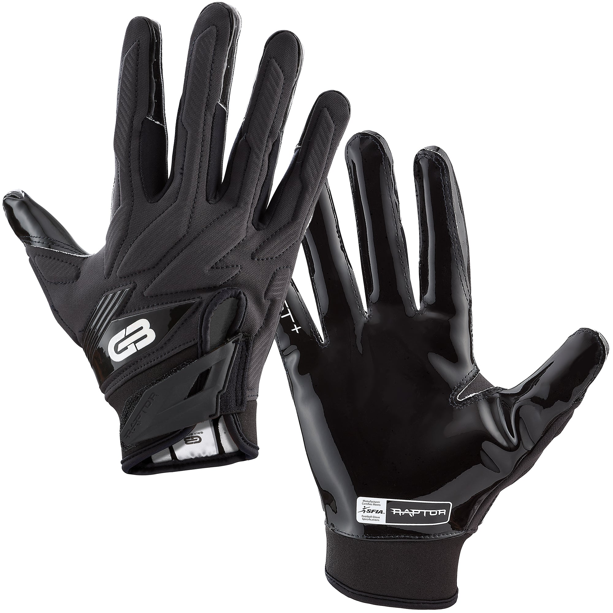 Black Raptor 2.0 Gloves Grip Boost Padded Football Gloves Grip Boost