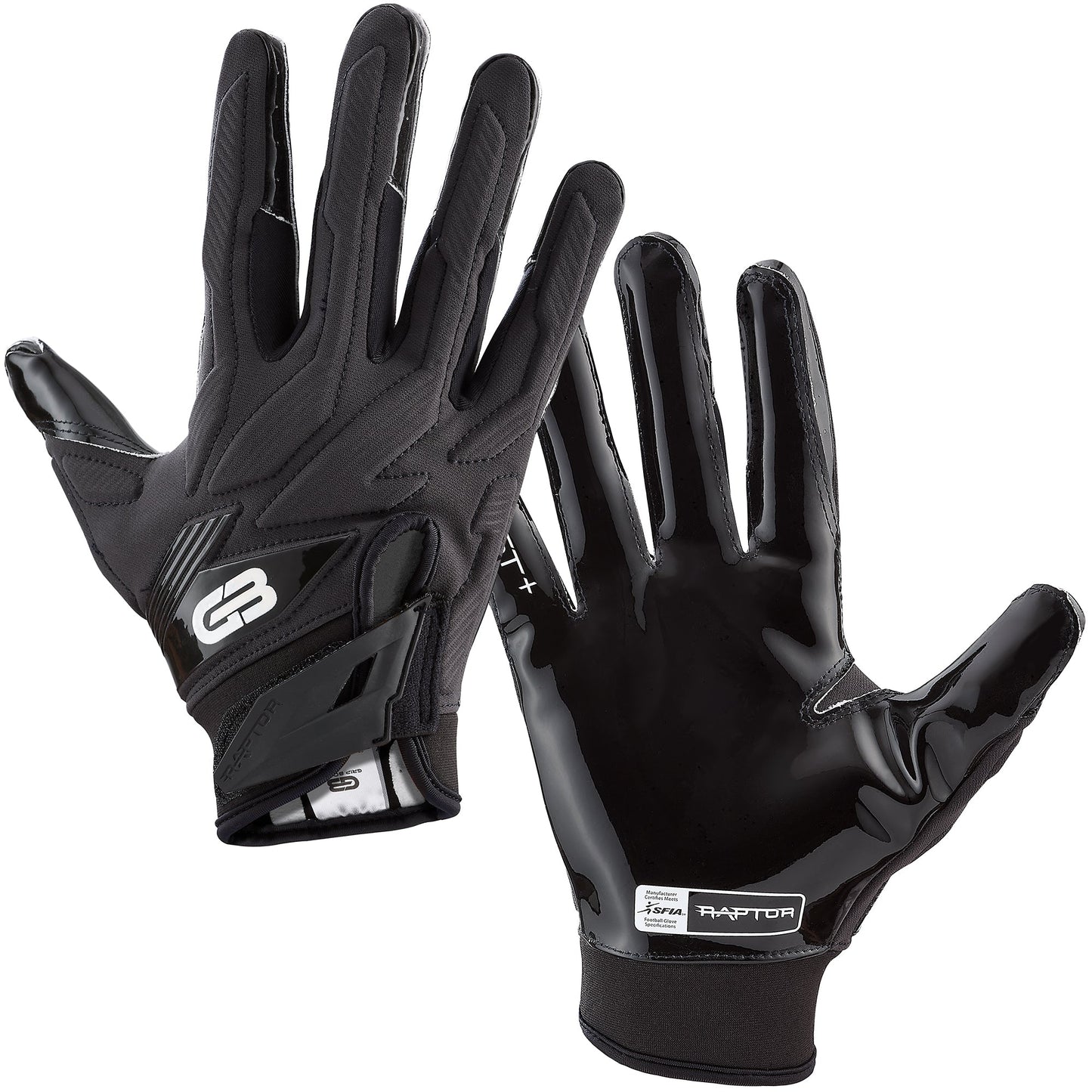 Grip Boost Football Receiving Gloves Grip Boost Raptor 2.0 Black Padded Men's Football Gloves with Boost Plus Grip Technology