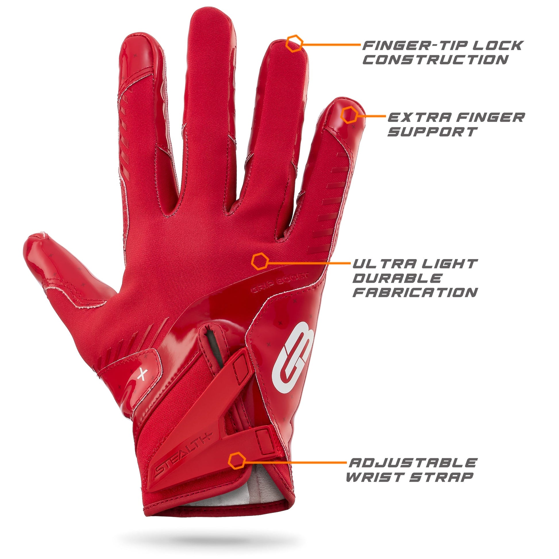 Grip Boost Football Receiving Gloves Grip Boost Solid Red Stealth 6.0 Boost Plus Football Gloves