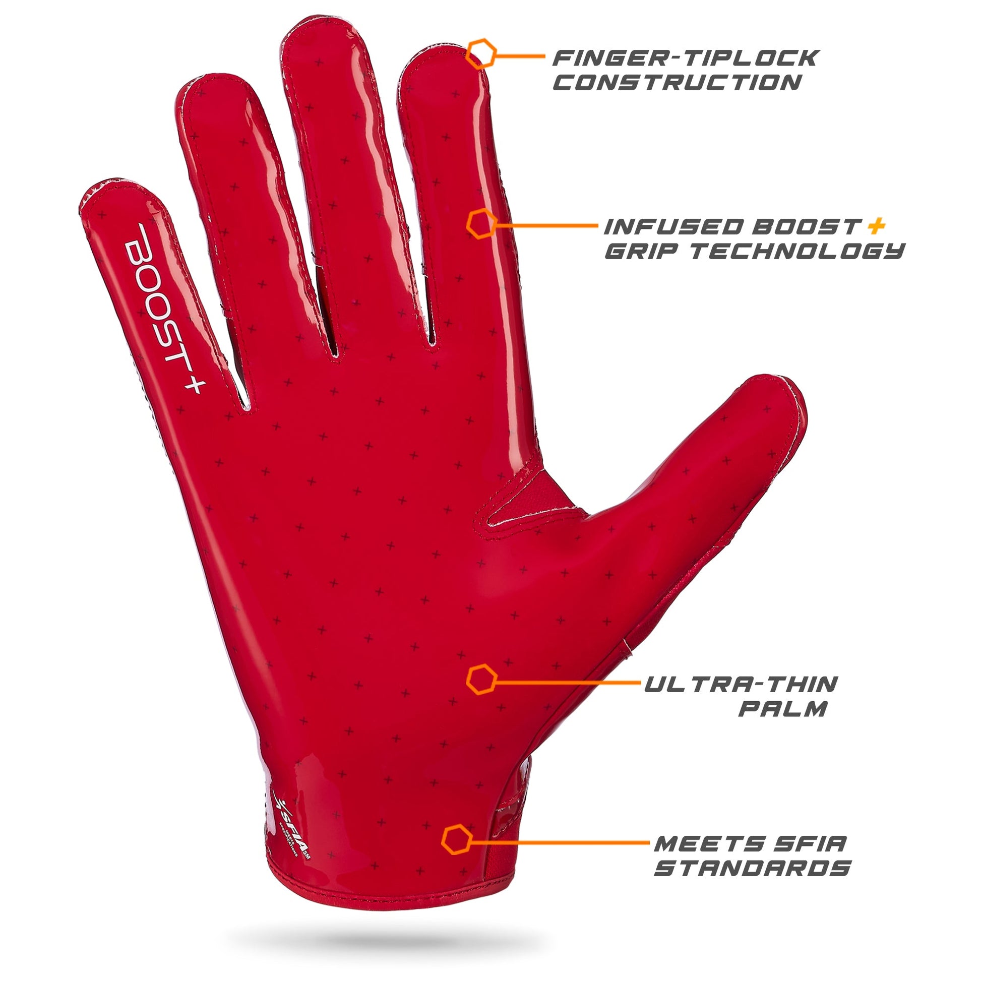 Grip Boost Football Receiving Gloves Grip Boost Solid Red Stealth 6.0 Boost Plus Football Gloves