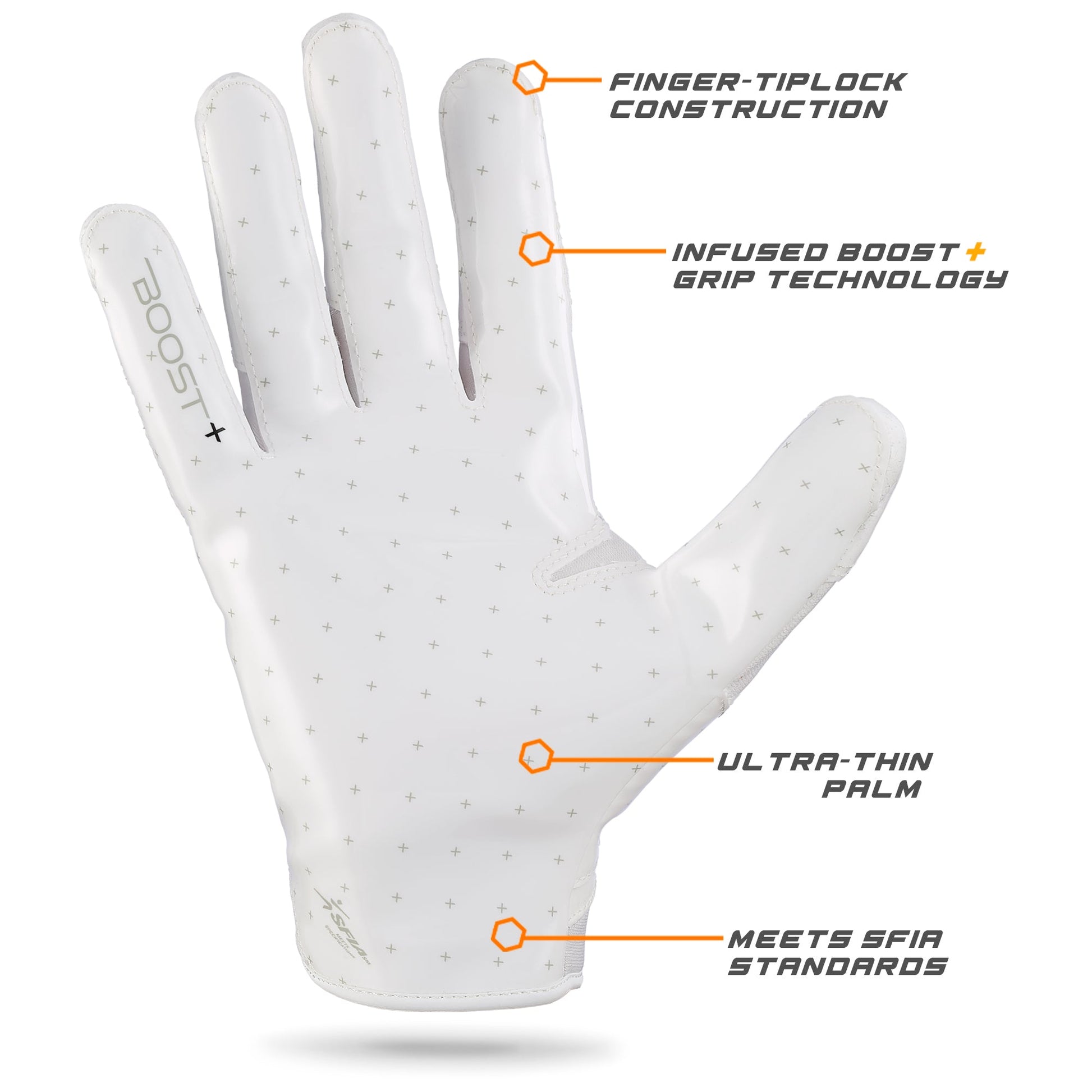 Grip Boost Football Receiving Gloves Grip Boost Solid White Stealth 6.0 Boost Plus Youth Football Gloves
