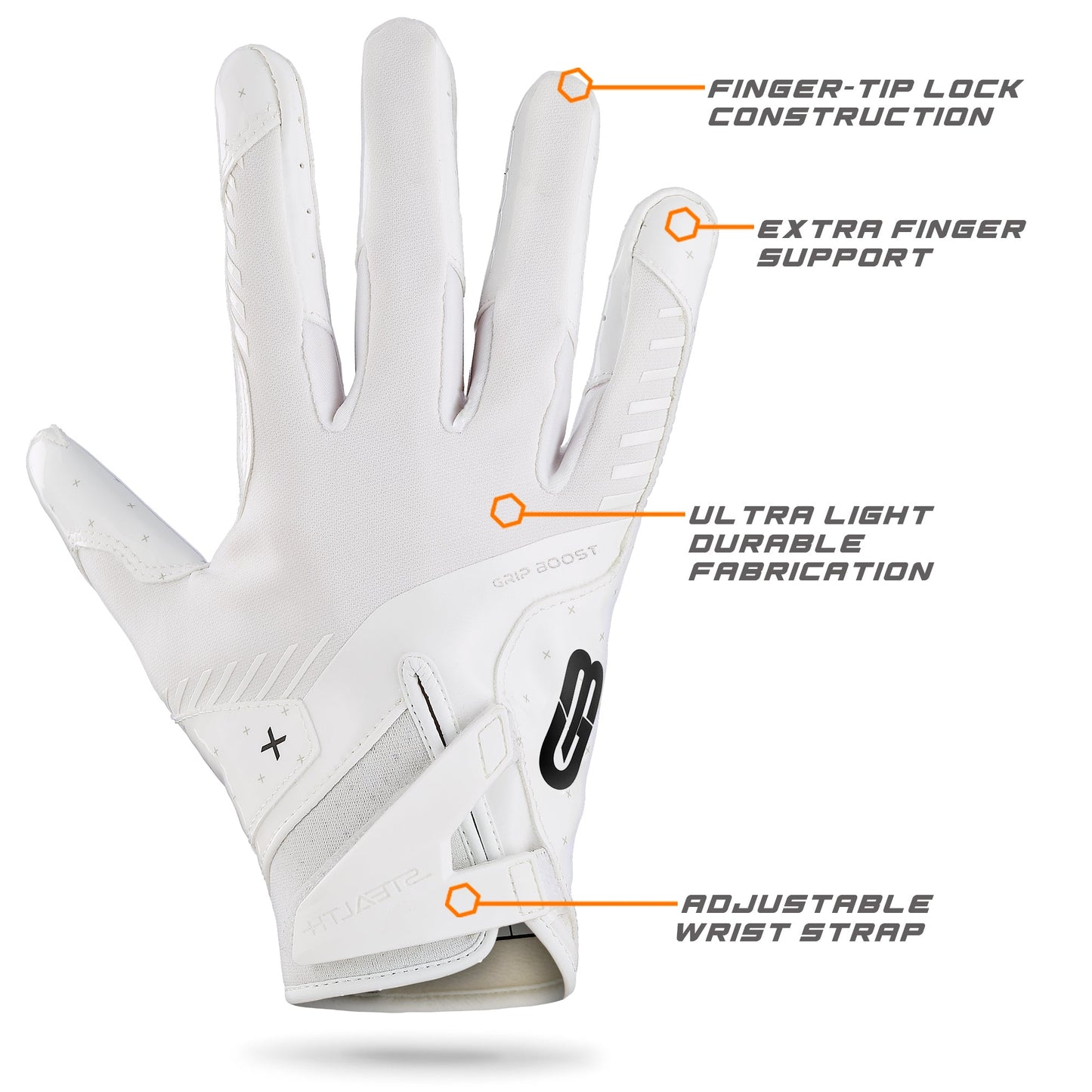 Grip Boost Football Receiving Gloves Grip Boost Solid White Stealth 6.0 Boost Plus Youth Football Gloves