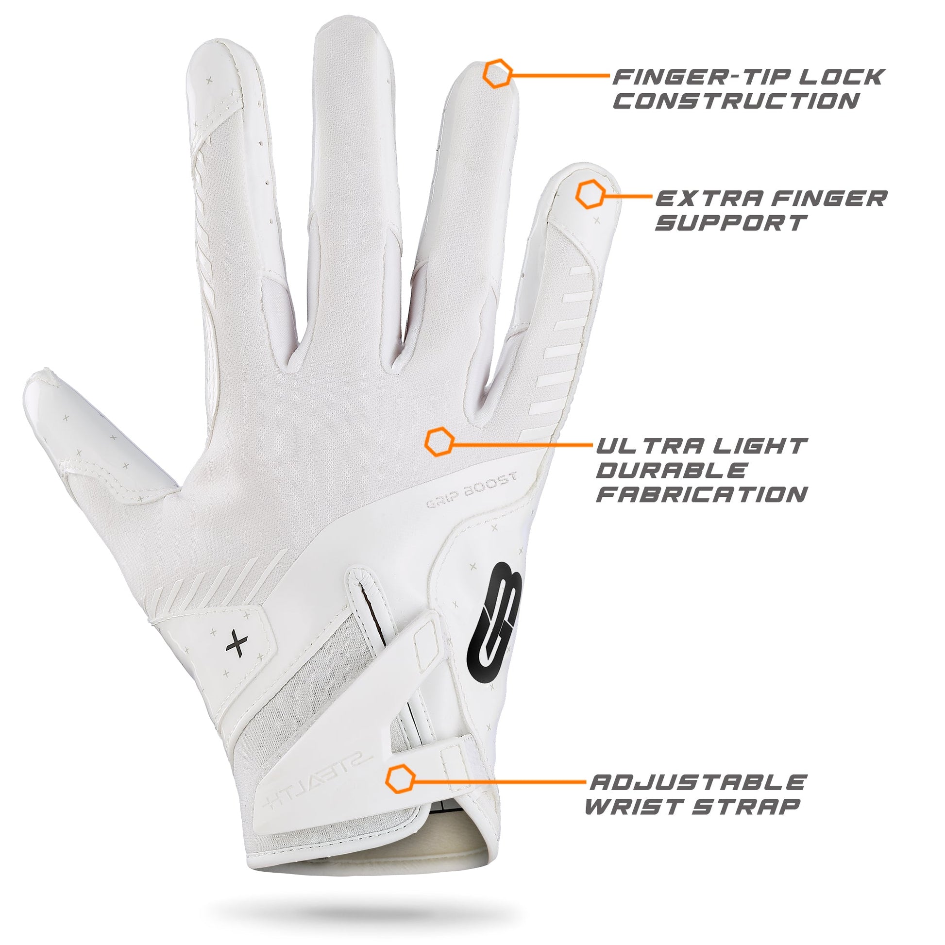 Grip Boost Football Receiving Gloves Grip Boost Solid White Stealth 6.0 Boost Plus Youth Football Gloves