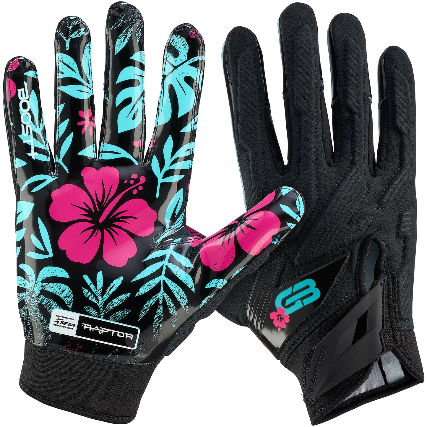 Grip Boost Football Receiving Gloves Small / Black Grip Boost Raptor 2.0 Padded Men's Football Gloves - Carolina Blue