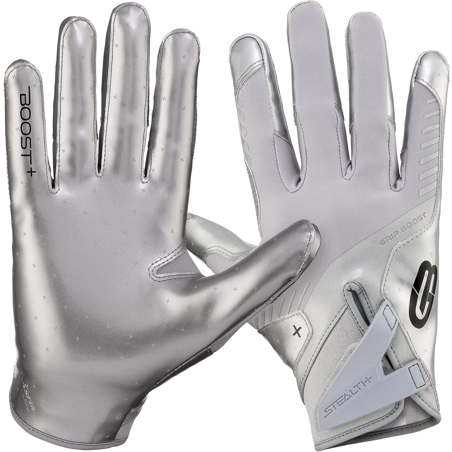 Grip Boost Football Receiving Gloves Small / Solid Chrome Grip Boost Solid Chrome Stealth 6.0 Boost Plus Football Gloves