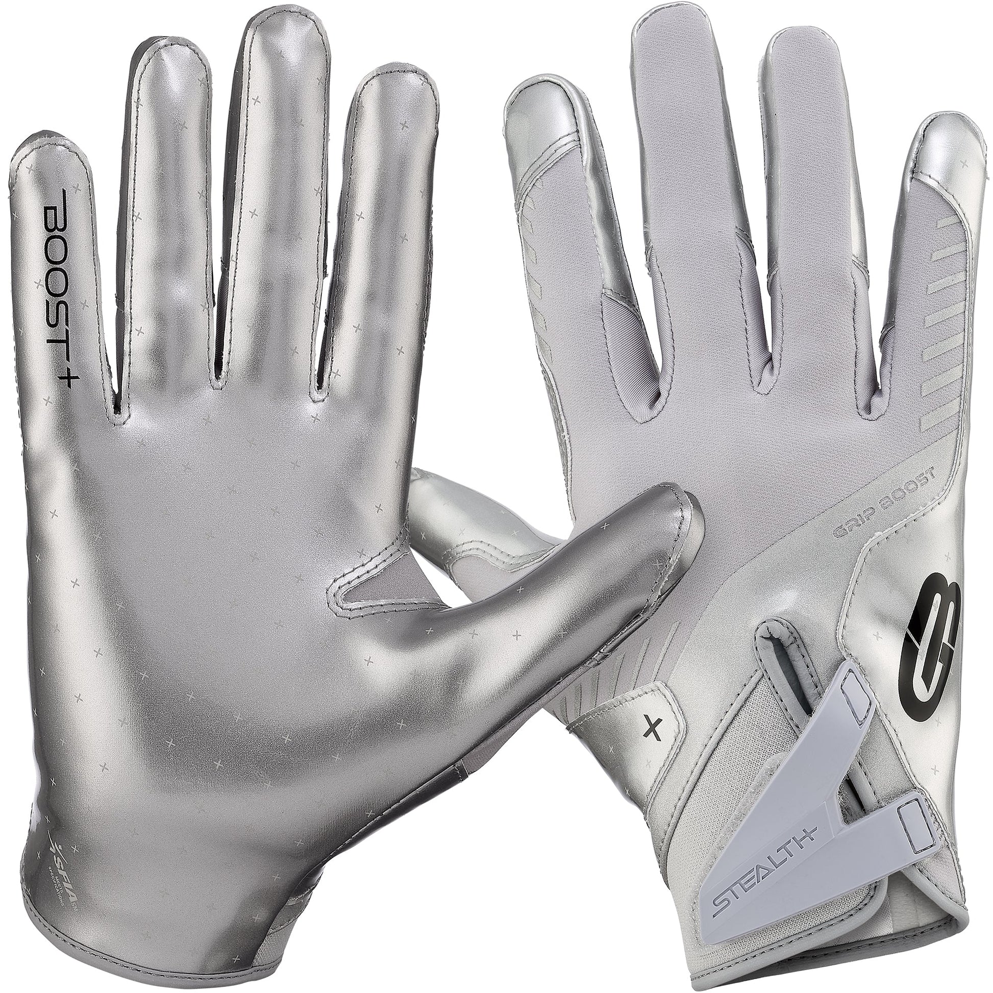 Grip Boost Football Receiving Gloves Small / Solid Chrome Grip Boost Solid Chrome Stealth 6.0 Boost Plus Football Gloves