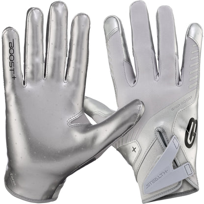Grip Boost Football Receiving Gloves Small / Solid Chrome Grip Boost Solid Chrome Stealth 6.0 Boost Plus Football Gloves