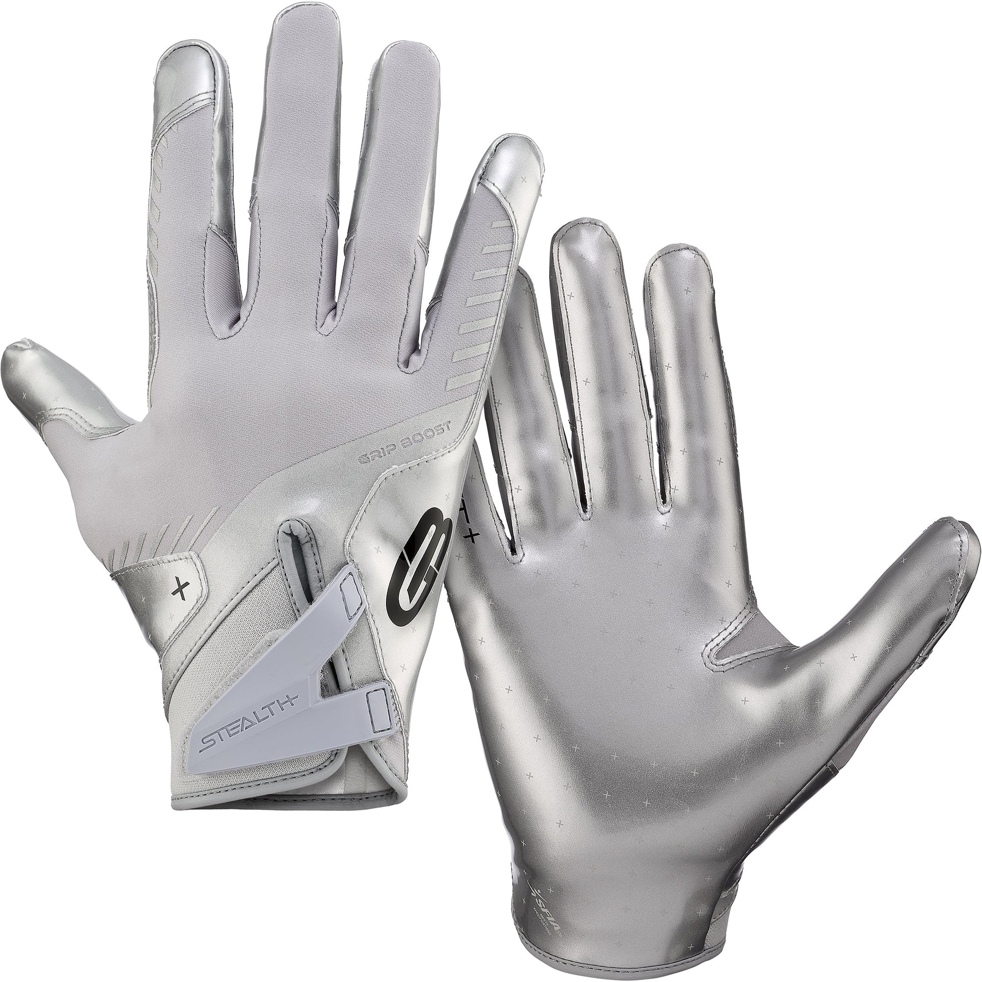 Grip Boost Football Receiving Gloves Small / Solid Chrome Grip Boost Solid Chrome Stealth 6.0 Boost Plus Football Gloves