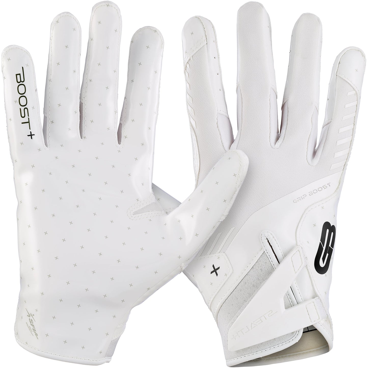 Grip Boost Football Receiving Gloves Small / Solid White Grip Boost Solid White Stealth 6.0 Boost Plus Football Gloves