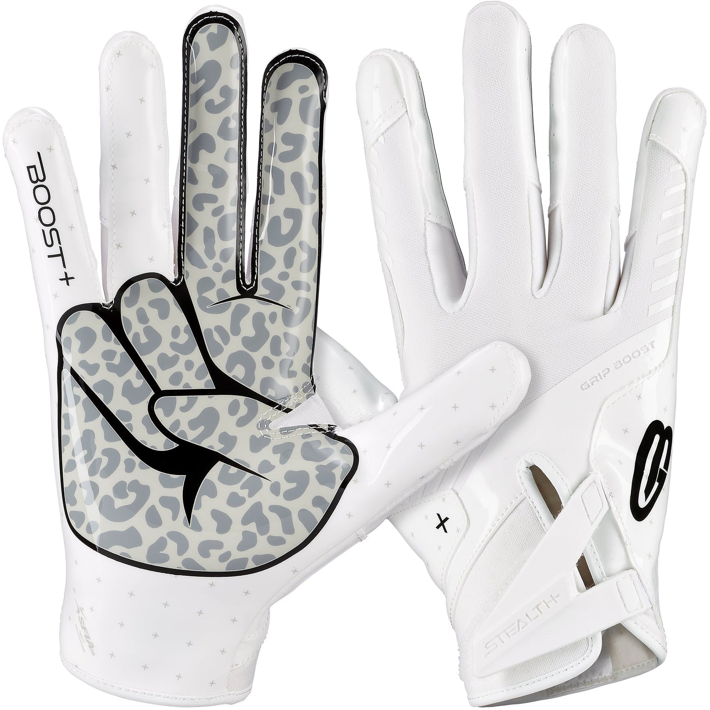 Grip Boost Football Receiving Gloves Small / White/Black Grip Boost Peace Stealth 6 Boost Plus Football Gloves - White/Black