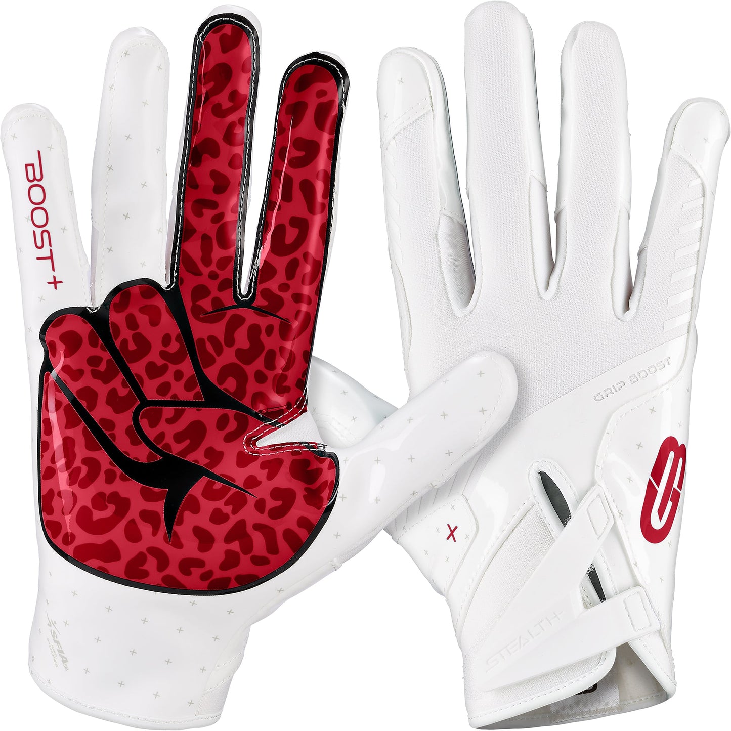 Grip Boost Football Receiving Gloves Small / White/Crimson Grip Boost Peace Stealth 6 Boost Plus Football Gloves - White/Crimson
