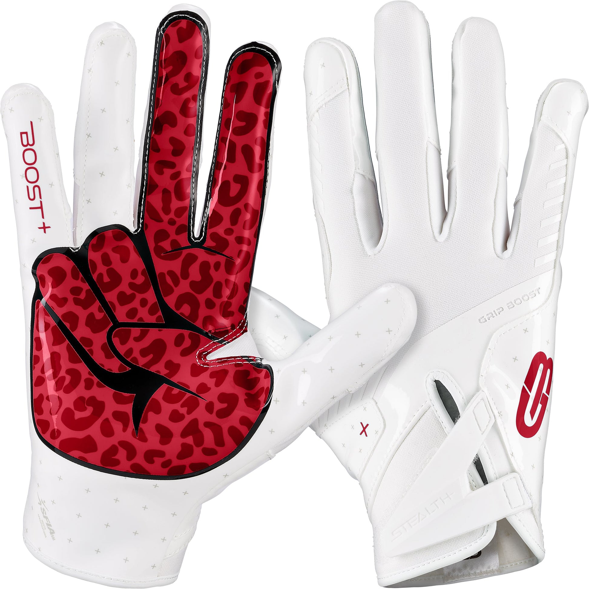 Grip Boost Football Receiving Gloves Small / White/Crimson Grip Boost Peace Stealth 6 Boost Plus Football Gloves - White/Crimson