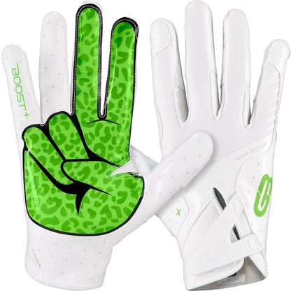 Grip Boost Football Receiving Gloves Small / White/Lime Grip Boost Peace Stealth 6 Boost Plus Football Gloves - White/Lime