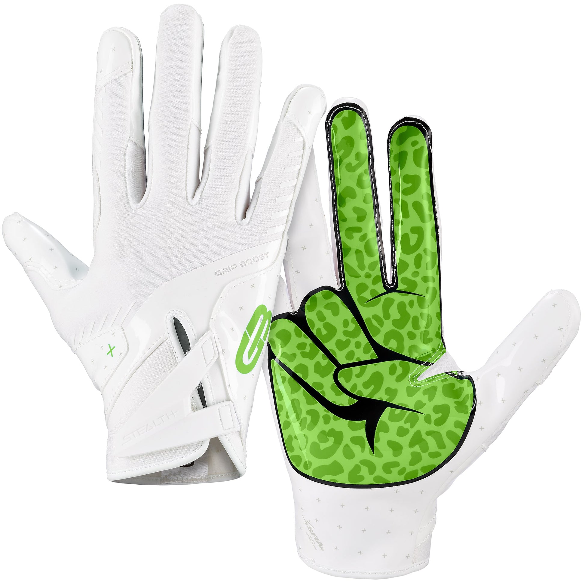 Grip Boost Football Receiving Gloves Small / White/Lime Grip Boost Peace Stealth 6 Boost Plus Football Gloves - White/Lime
