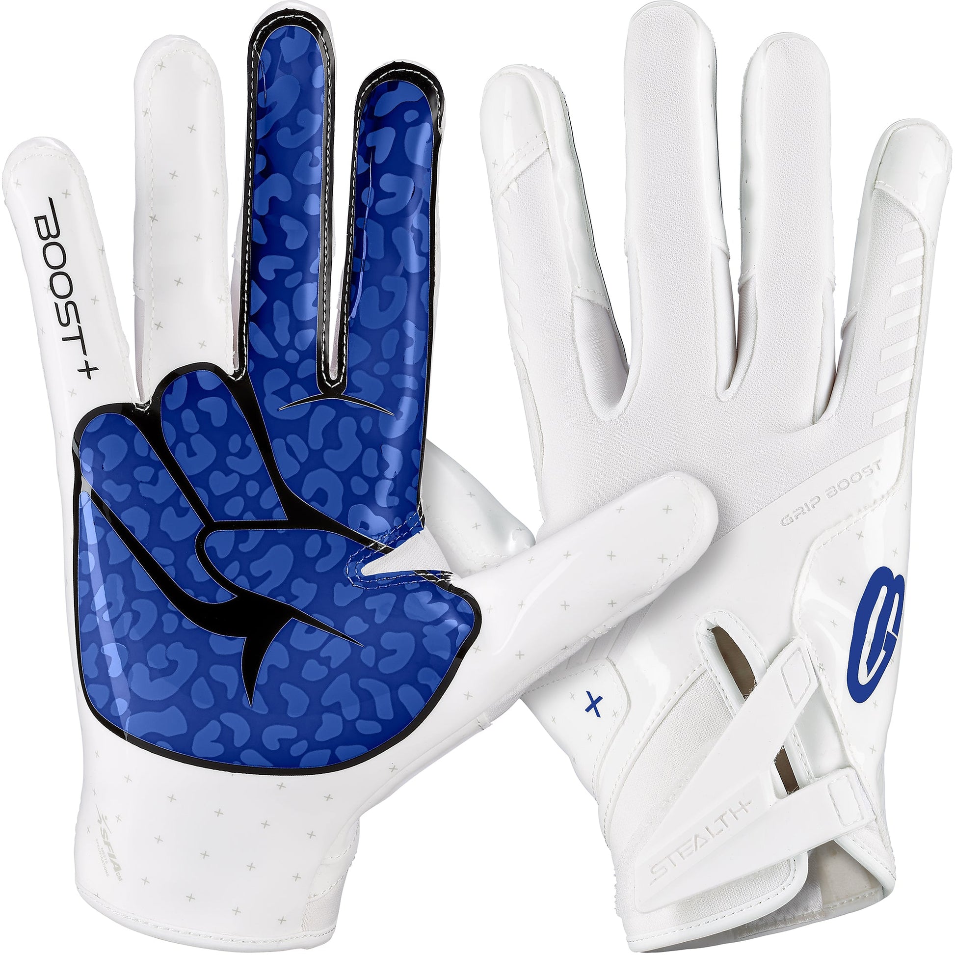 Grip Boost Football Receiving Gloves Small / White/Royal Blue Grip Boost Peace Stealth 6 Boost Plus Football Gloves - White/Royal Blue