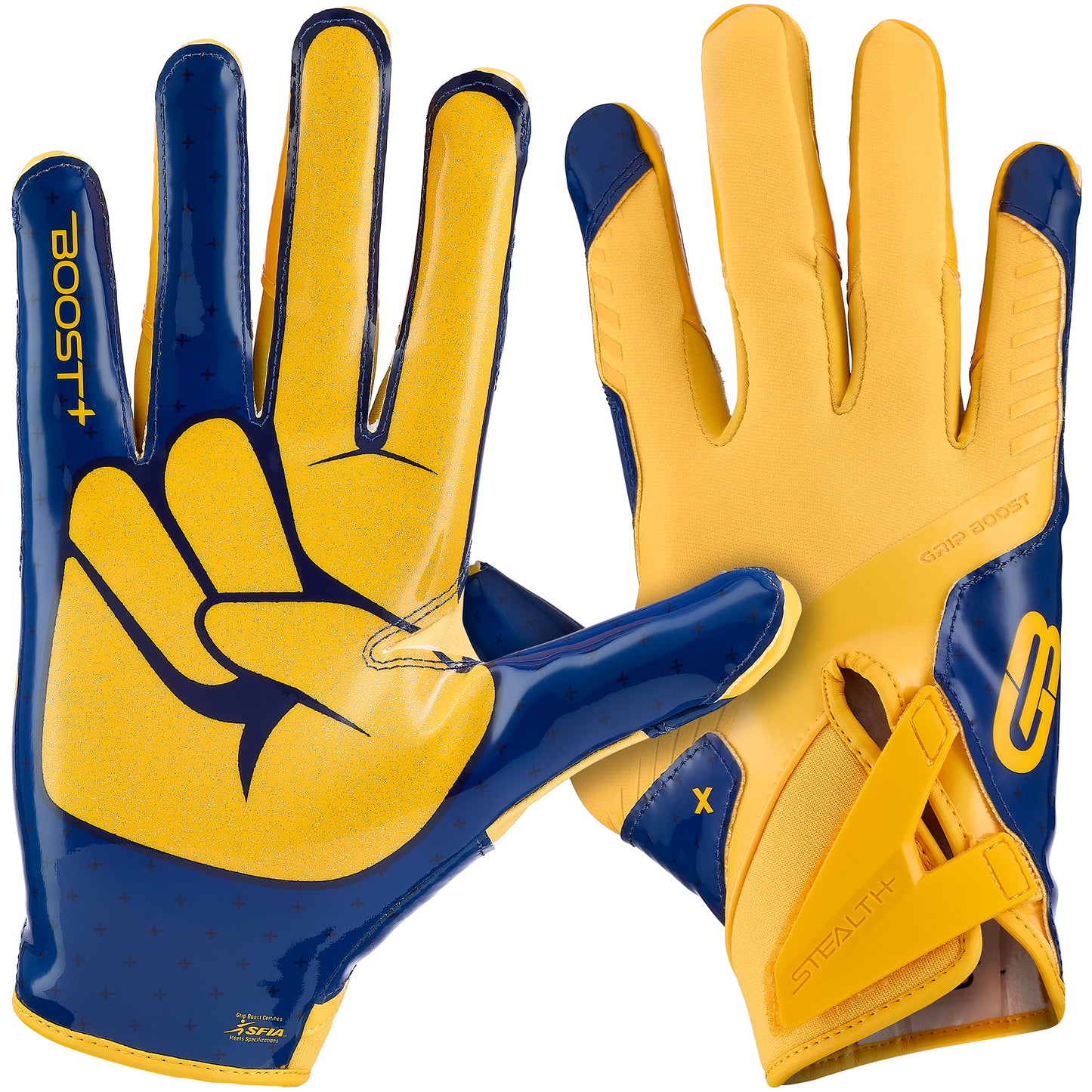 Grip Boost Football Receiving Gloves Small / Yellow Grip Boost Stealth 6.0 Football Gloves – Yellow/Navy