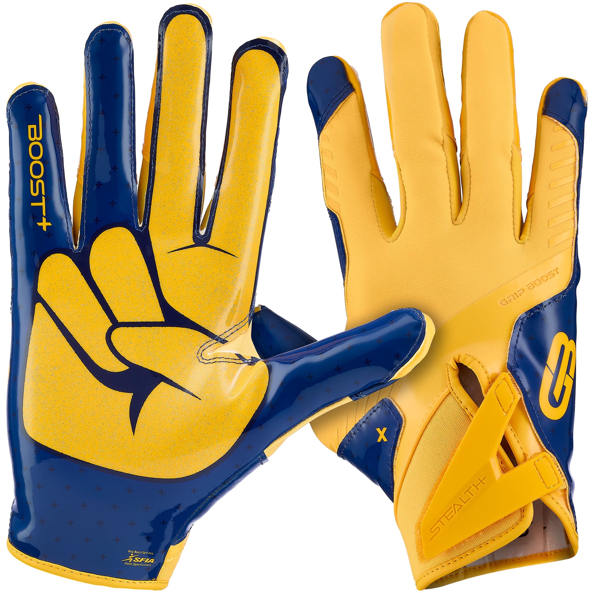 Grip Boost Football Receiving Gloves Small / Yellow Grip Boost Stealth 6.0 Football Gloves – Yellow/Navy